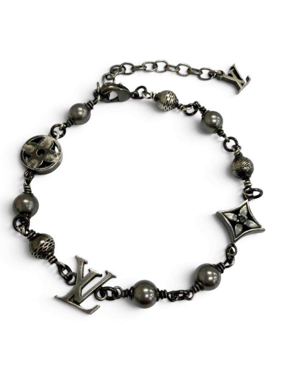 Louis Vuitton LV Pearl Monogram Flower Bracelet Gunmetal